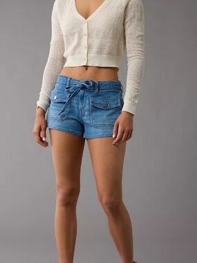 American Eagle Outfitters Light Blue Denim Tie-Waist Shorts